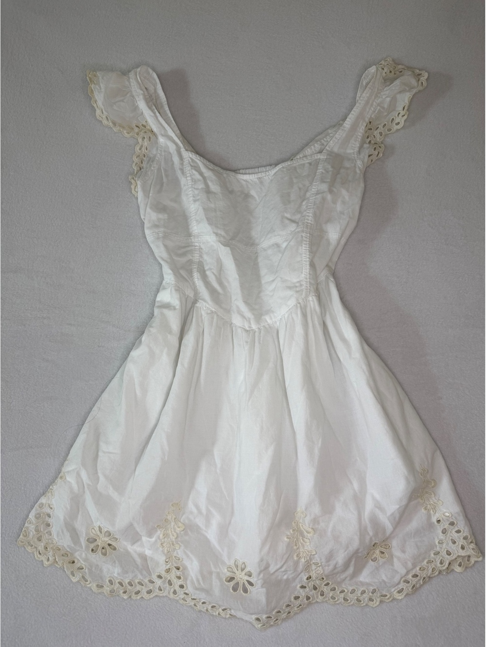 American Eagle White Eyelet Embroidered Mini Dress Women’s Large W Pockets - Picture 2 of 7